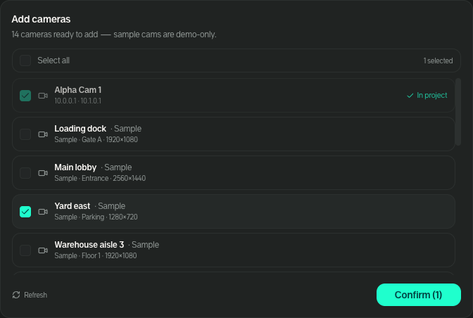 Add cameras in Antrino Console