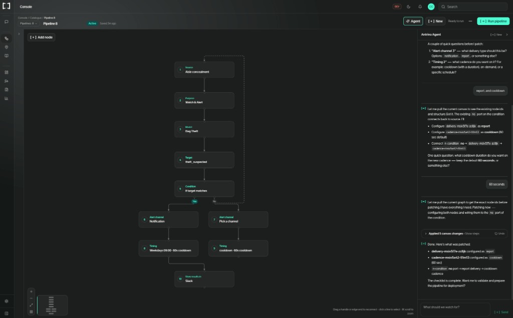 Antrino Agent building a pipeline in Studio